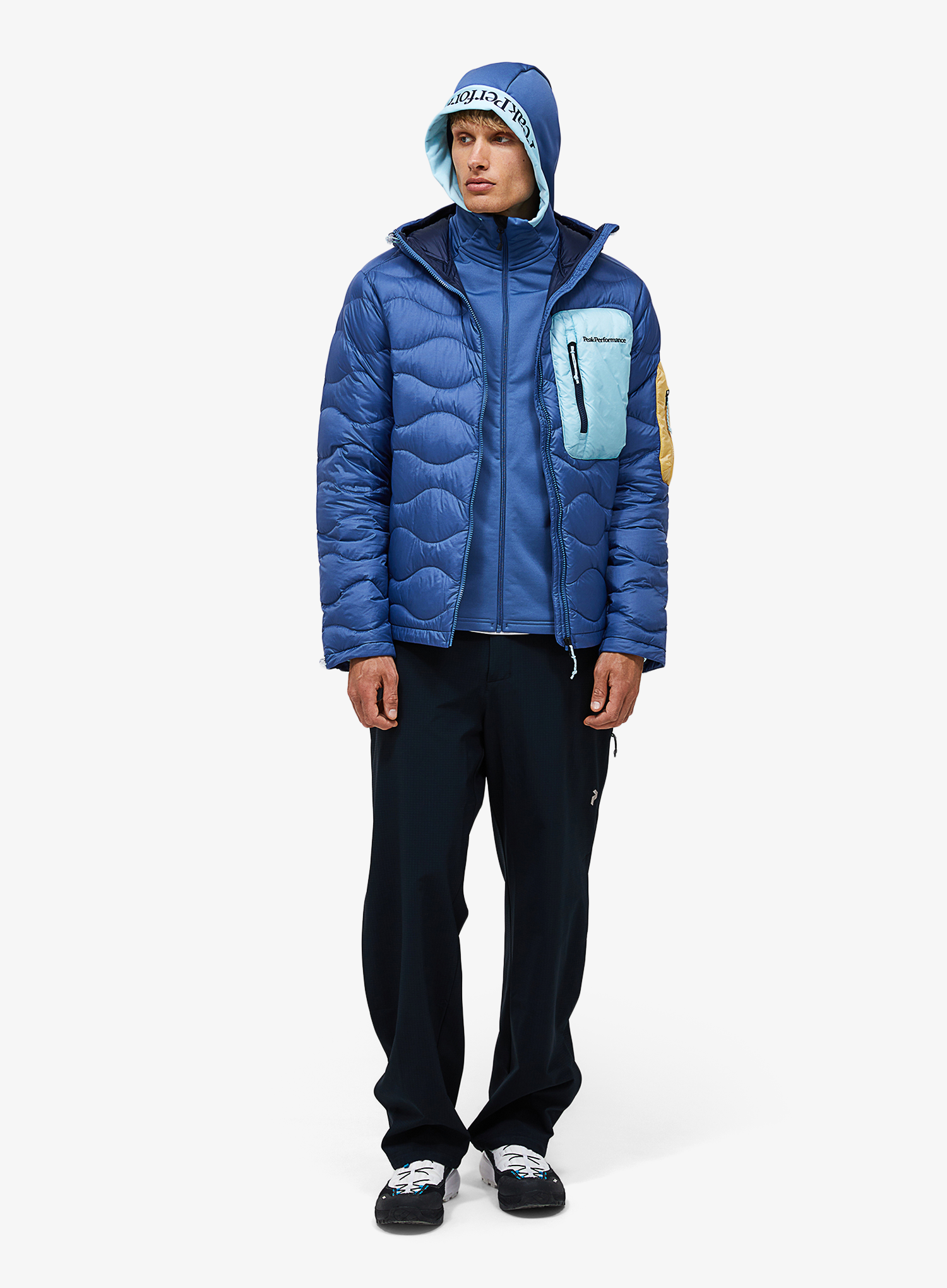 Péřová bunda Peak Performance Helium Utility Down Hood Jacket - summit sky/snowmelt