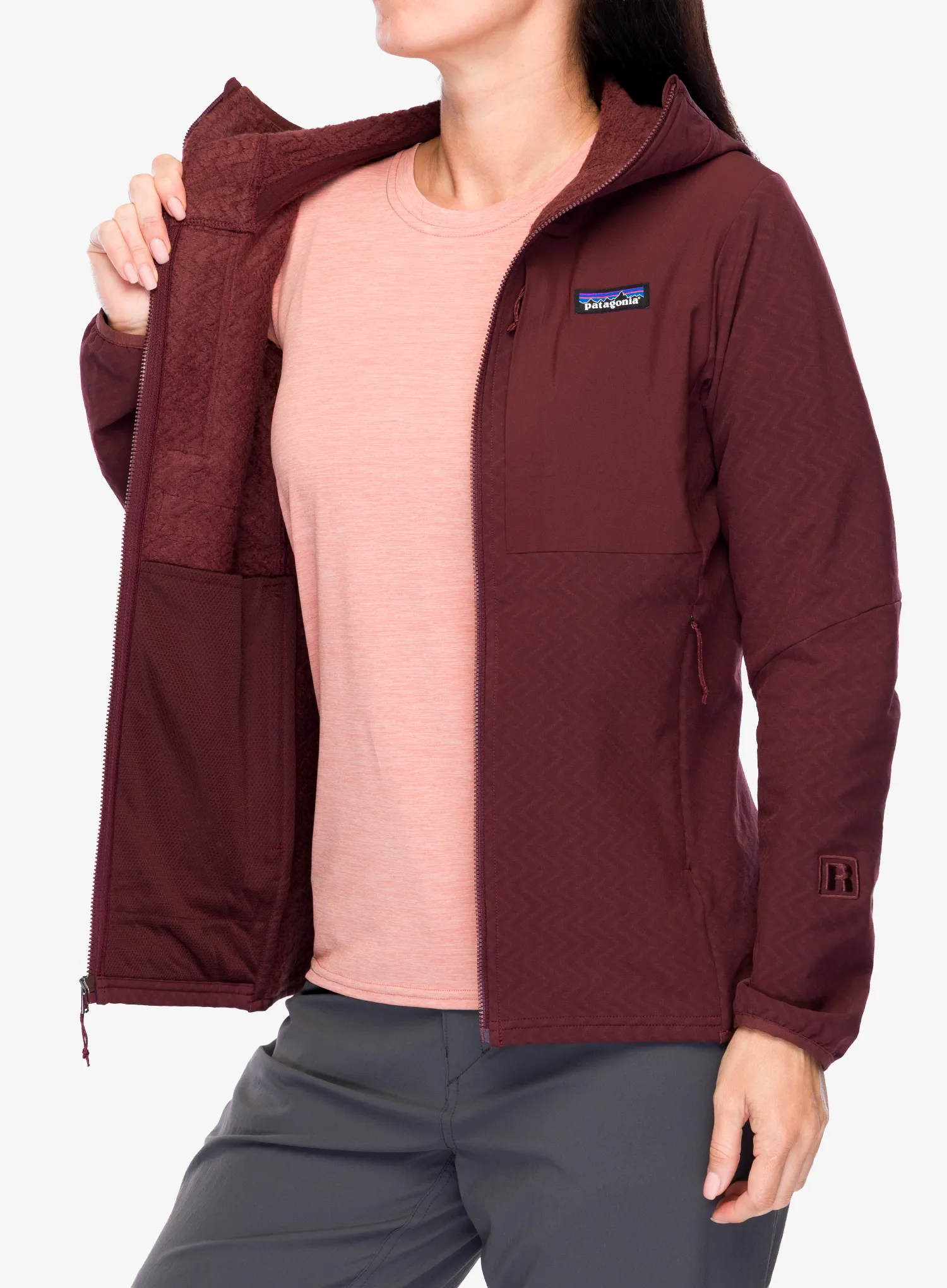 Softshellová bunda dámská Patagonia R2 CrossStrata Hoody - dark ruby