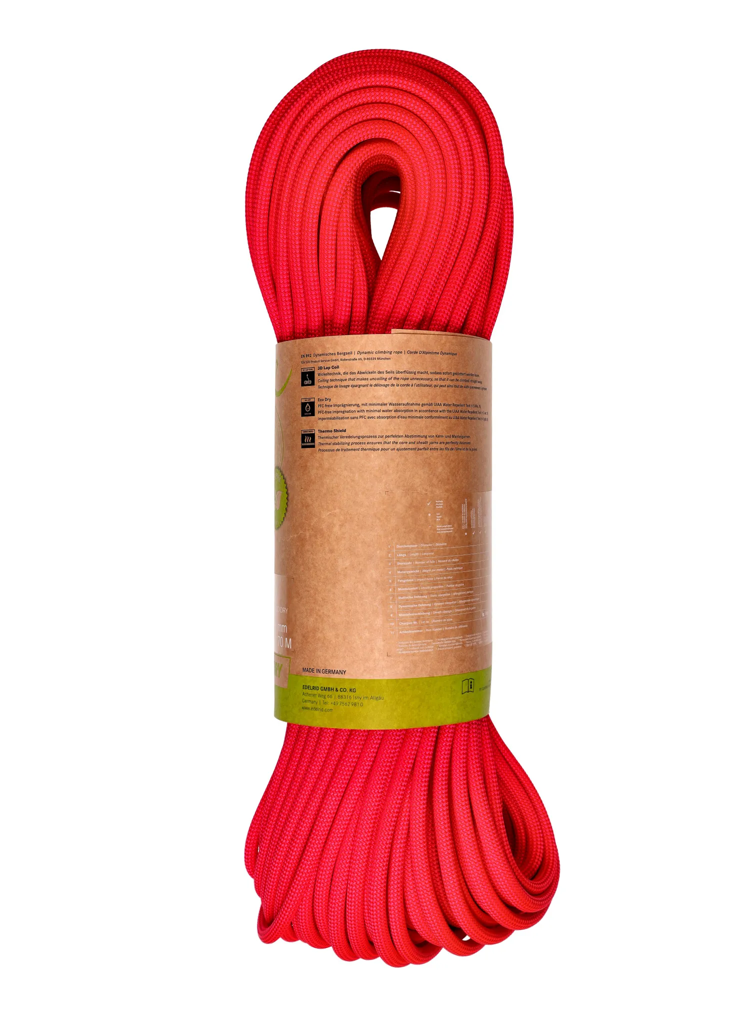Dynamické lano Edelrid Eagle Lite Eco Dry 9,5 mm 70 m - neon coral