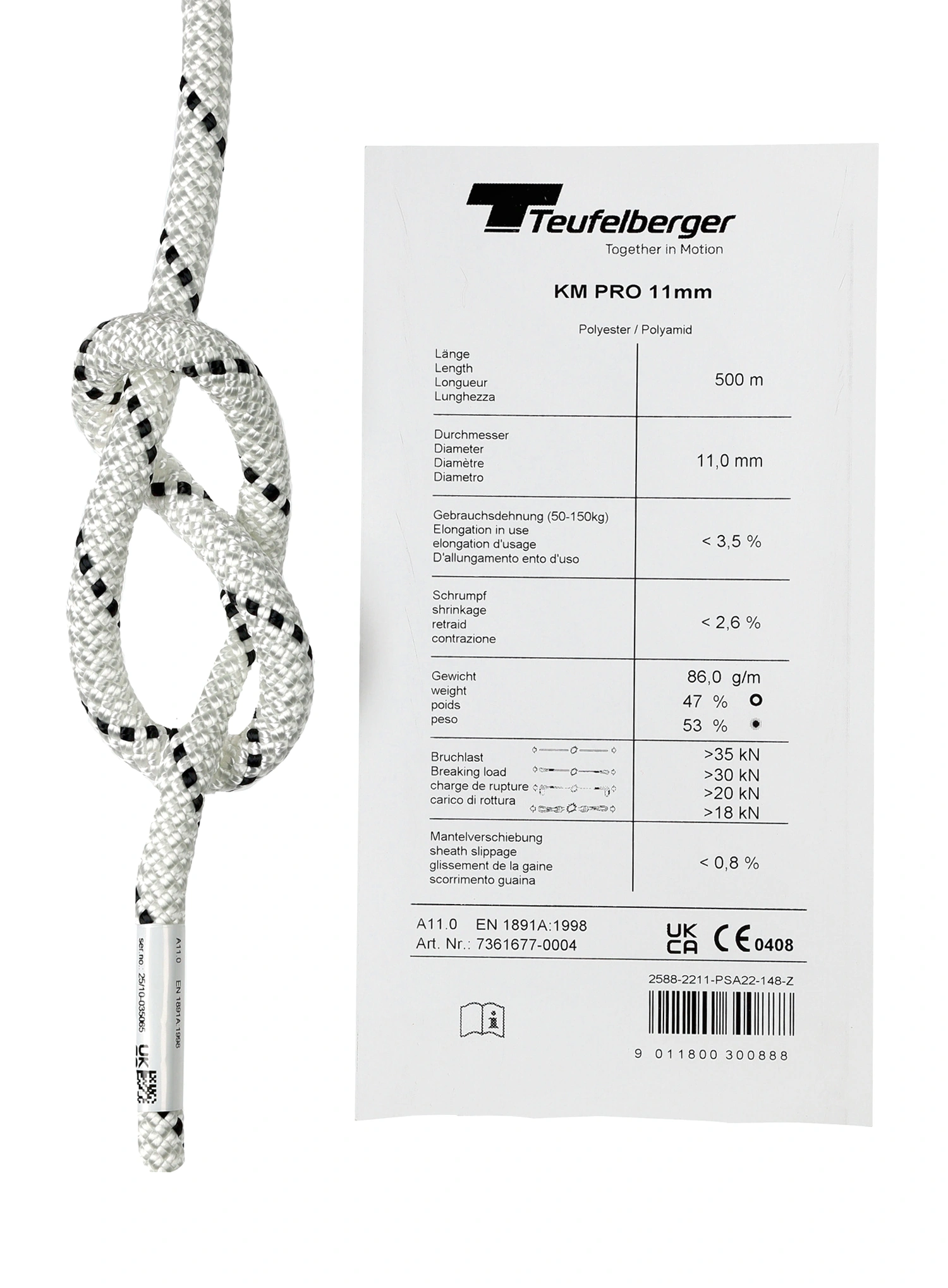 Statické lano Teufelberger KM Pro 11 mm - white