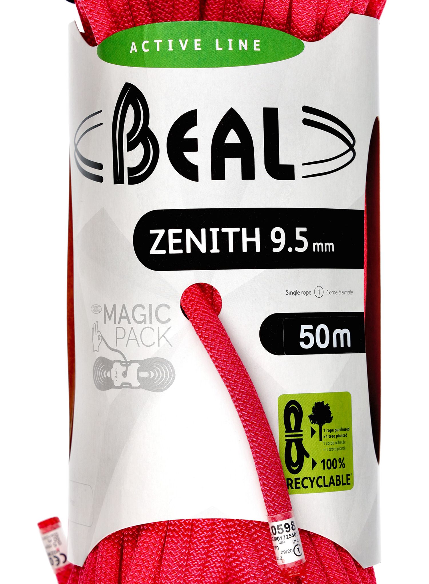 Dynamické lano Beal Zenith 9,5 mm 50 m - solid pink