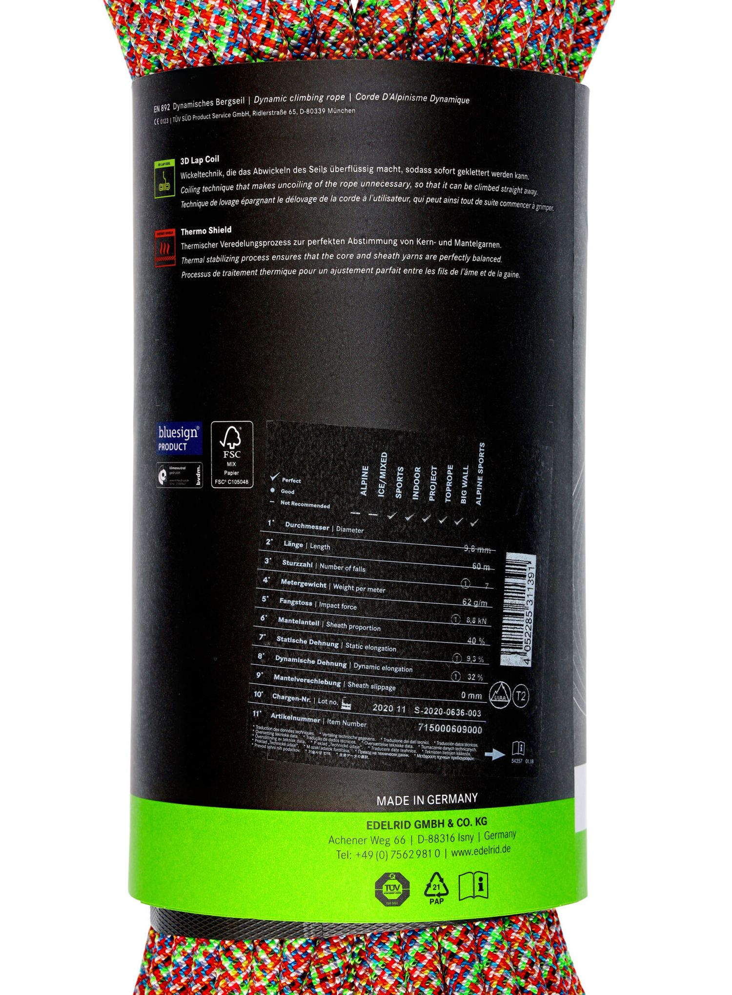 Dynamické lano Edelrid Parrot 9,8 mm 60 m - assorted