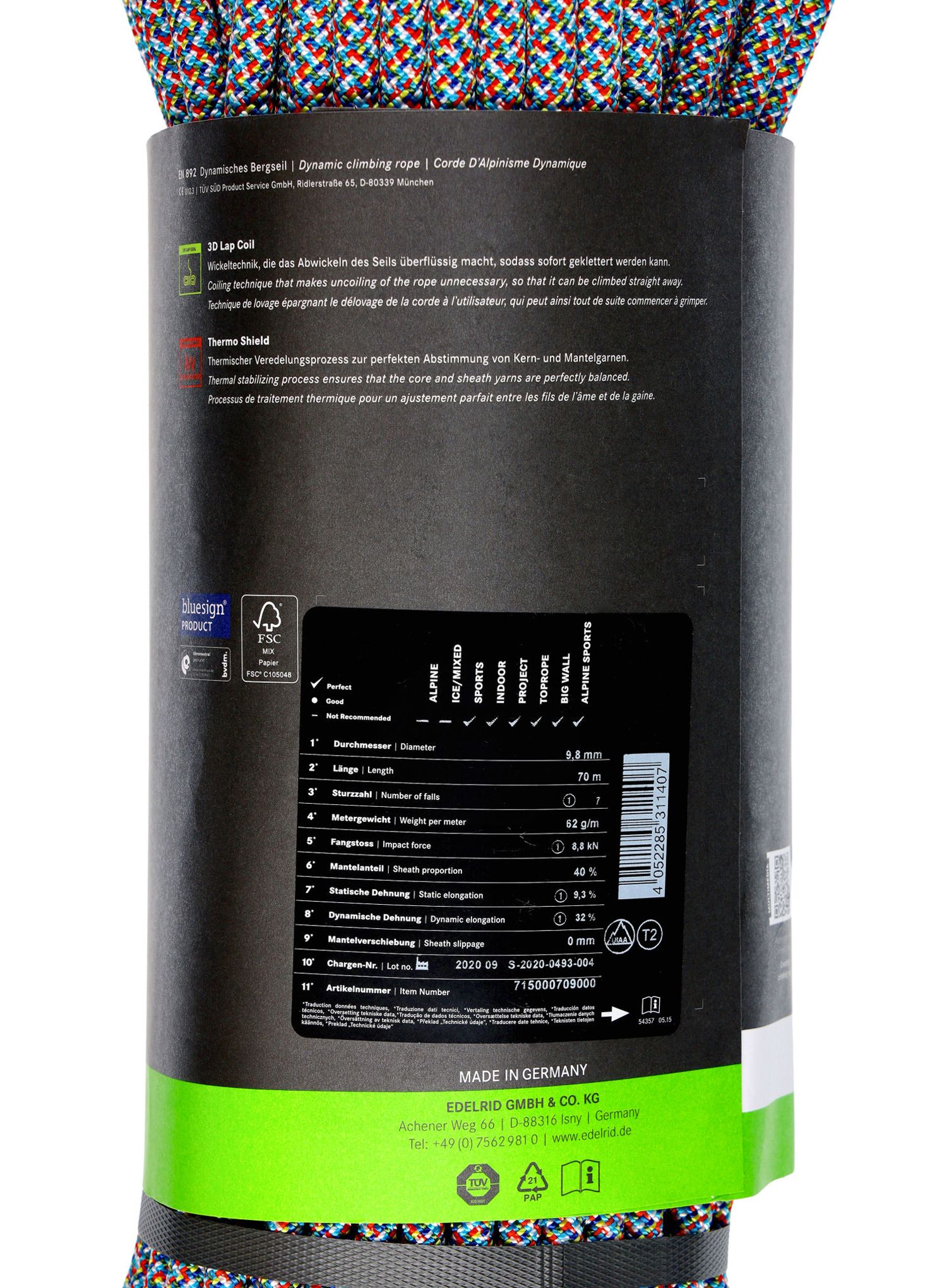 Dynamické lano Edelrid Parrot 9,8 mm 70 m - assorted