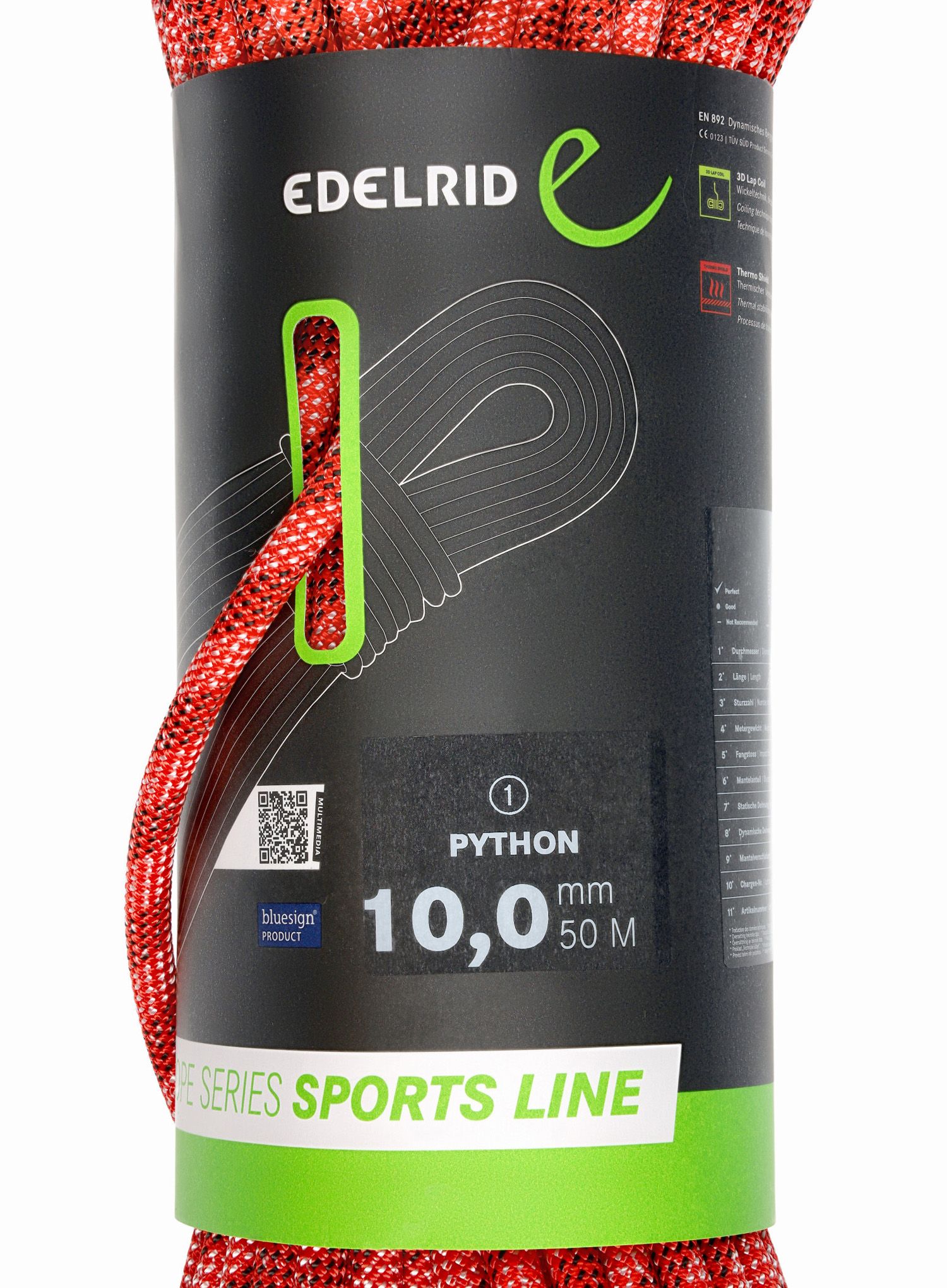 Dynamické lano Edelrid Python 10 mm 50 m - red