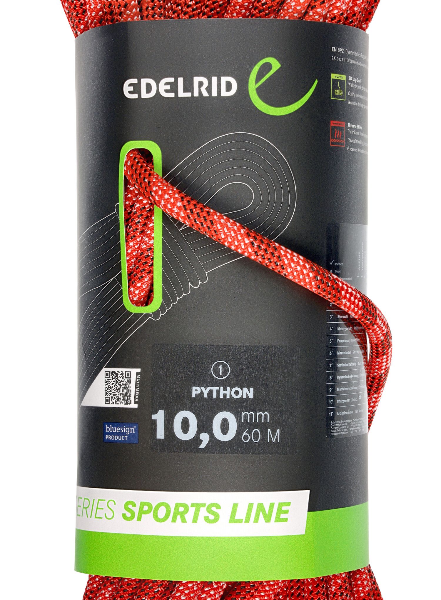 Dynamické lano Edelrid Python 10 mm 60 m - red