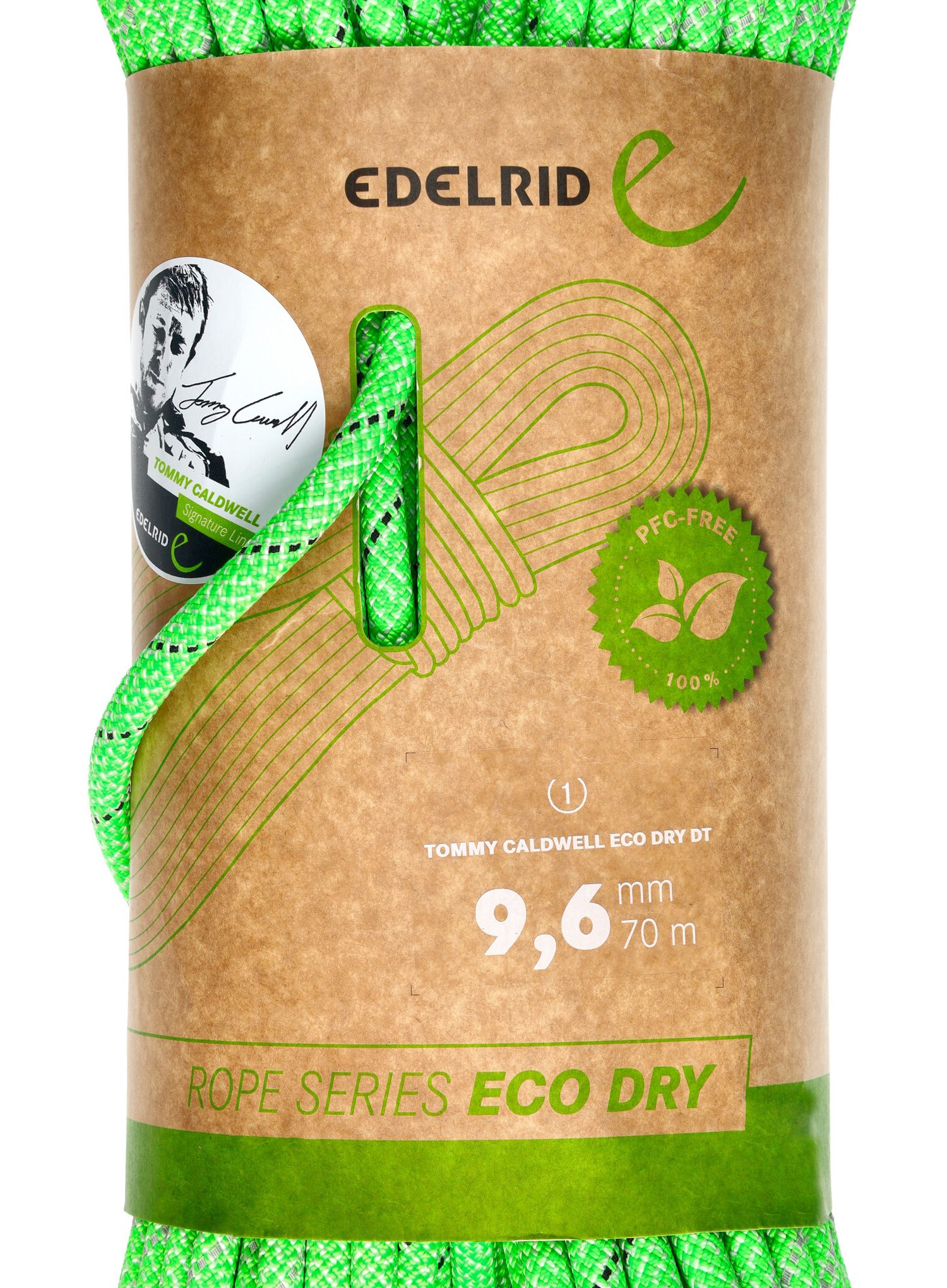 Dynamické lano Edelrid Tommy Caldwell Eco Dry DT 9,6 mm 70 m - neon green