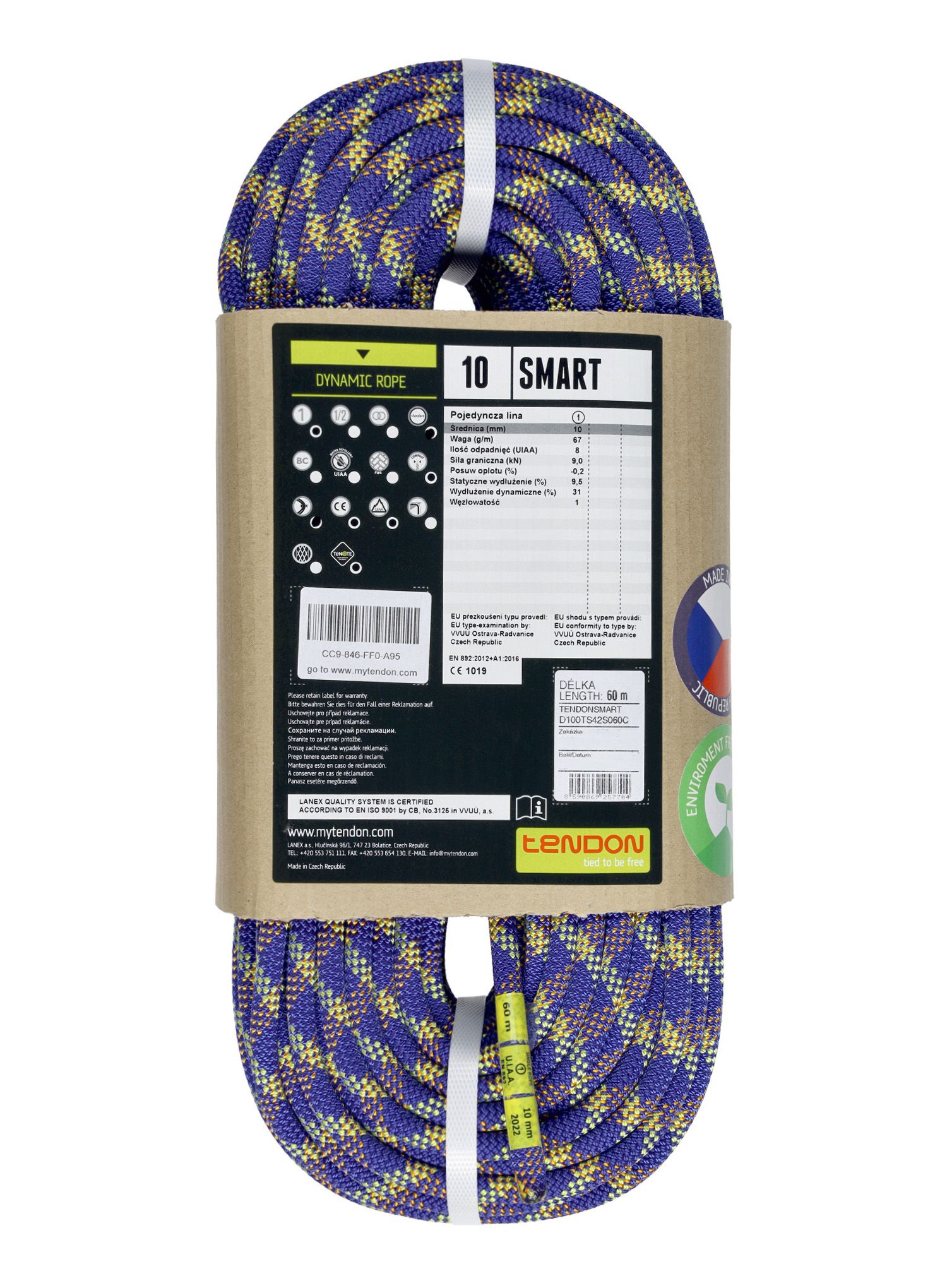Dynamická lana Tendon Smart 10 mm 60m Standard - blue/yellow