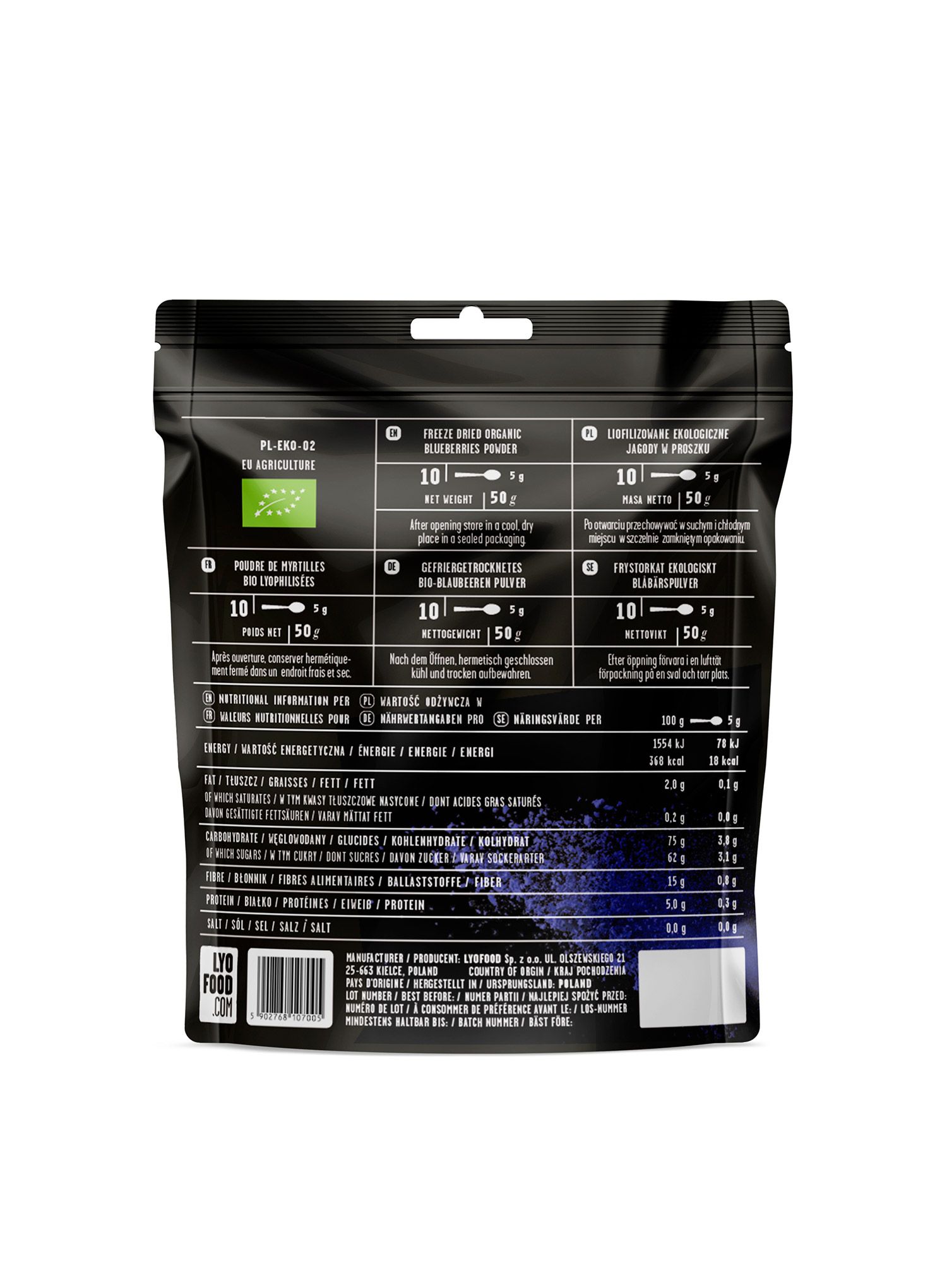Lyofilizát LYOFOOD Organický borůvkový prášek 50 g
