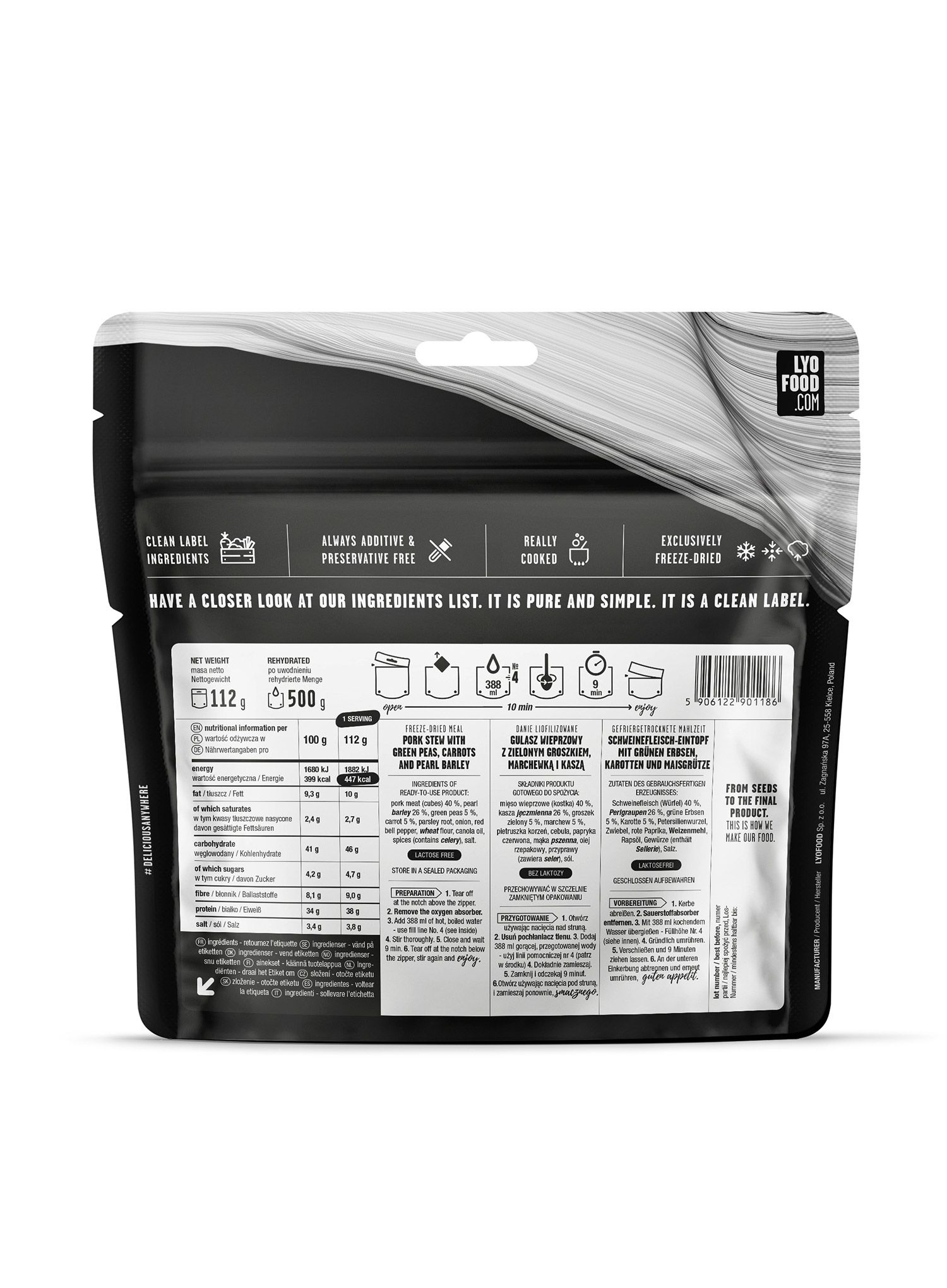 Lyofilizované jídlo LYOFOOD Dušené vepřové maso s krupicí 500g