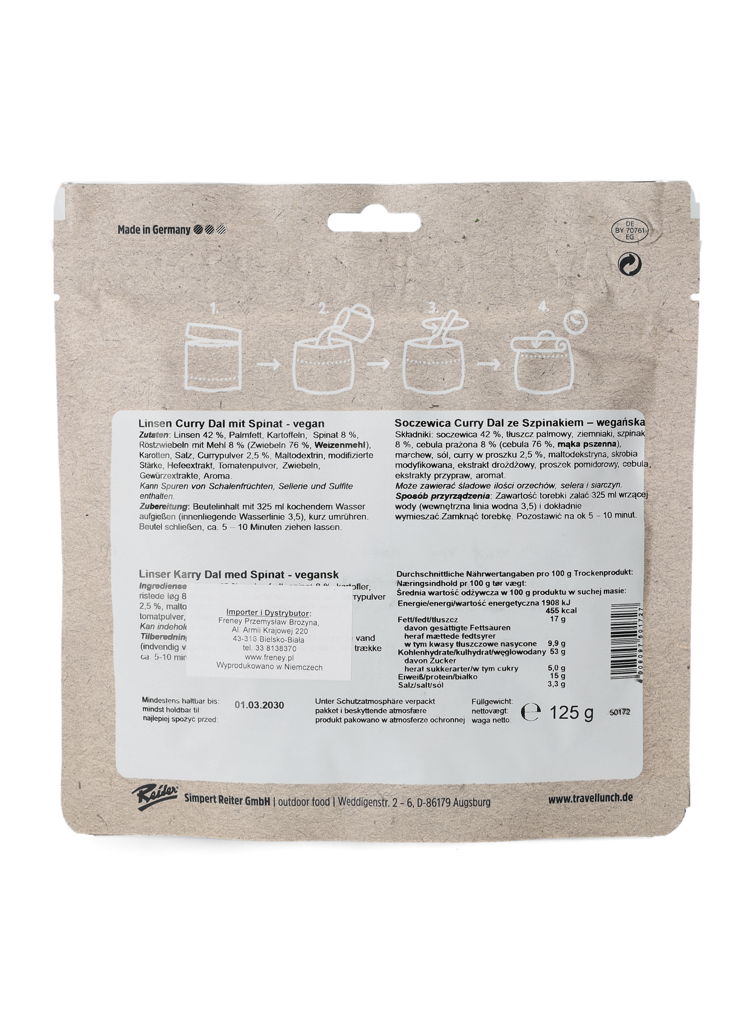 Lyofilizované jídlo Travellunch Čočkové kari Dal (1 porce) 450g