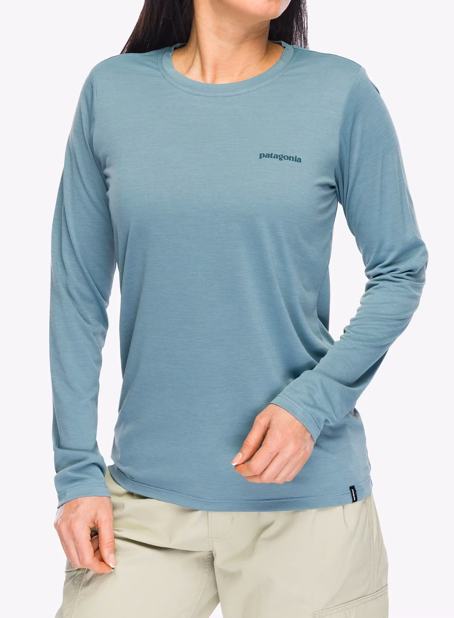 Dámské triko s dlouhým rukávem Patagonia L/S Cap Cool Daily Shirt Boardshort Logo - blue sage/l.blue sage x-dye