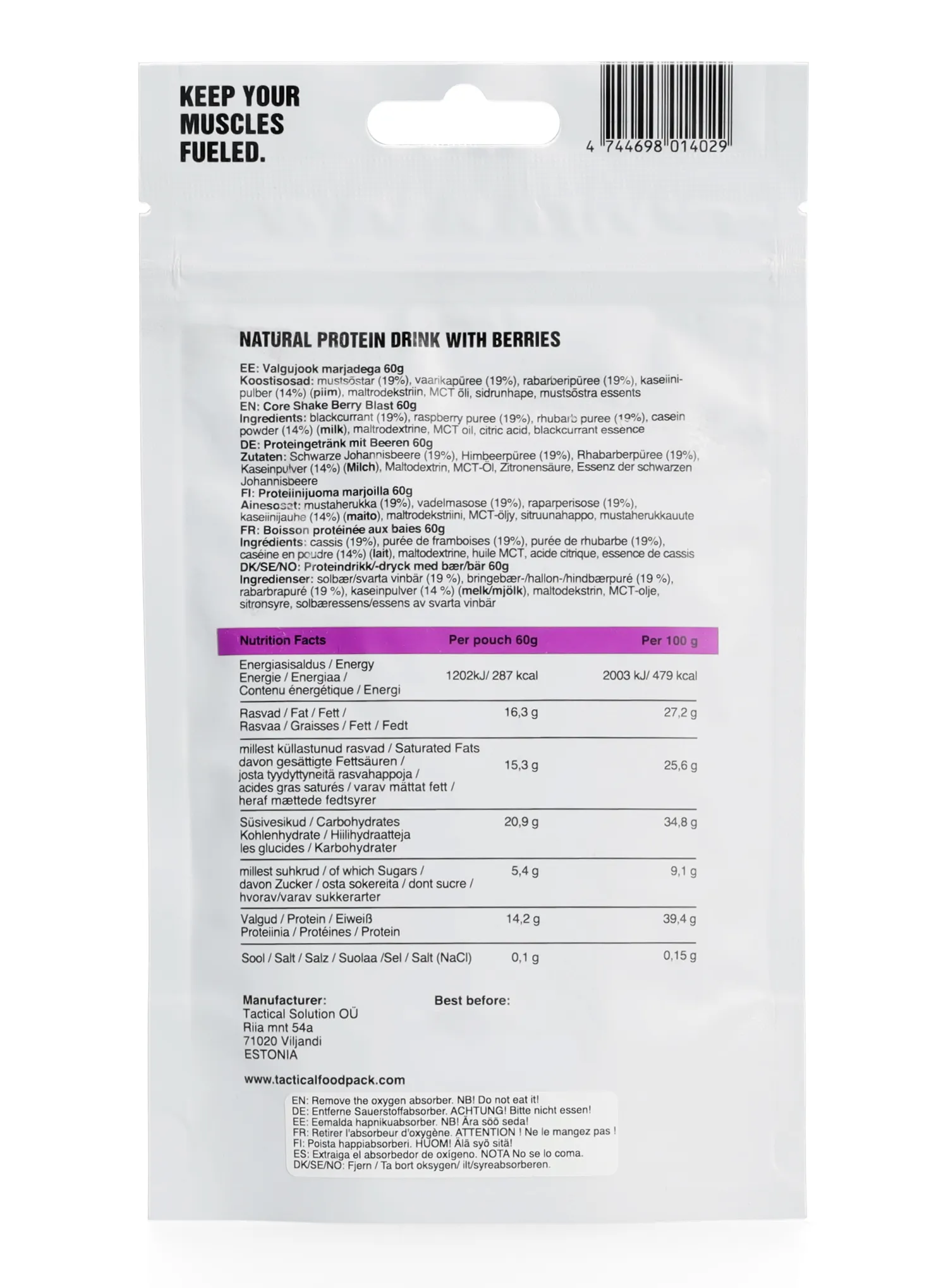 Proteinový nápoj Tactical Foodpack Core Shake Berry Blast 260 ml