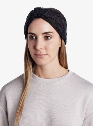 Dámská čelenka na běhání Buff Knitted&Fleece Headband Caryn - graphite