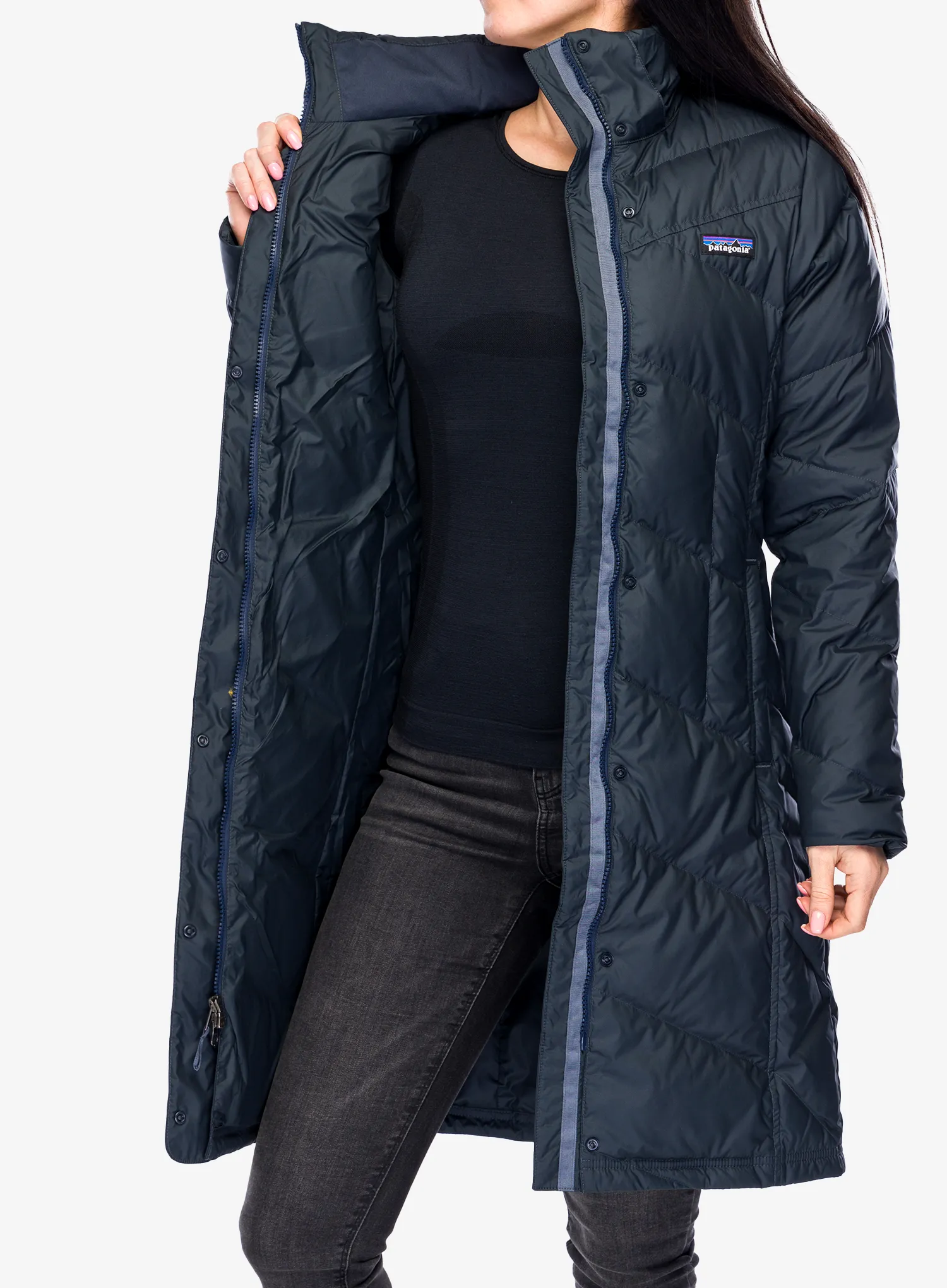 Dámský péřový kabát Patagonia Down With It Parka - smolder blue