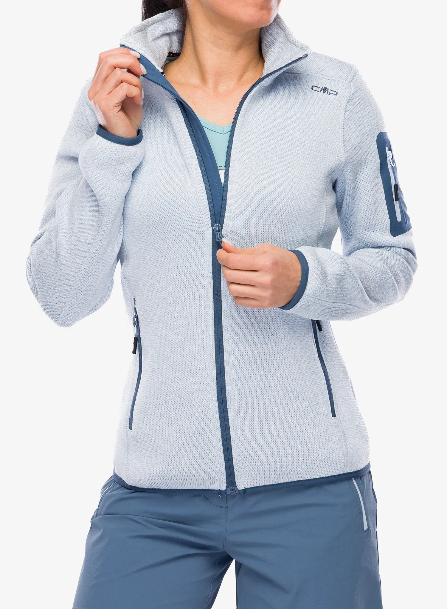 Fleecová mikina dámská CMP Haze Jacket Knitted - sky blue/bianco