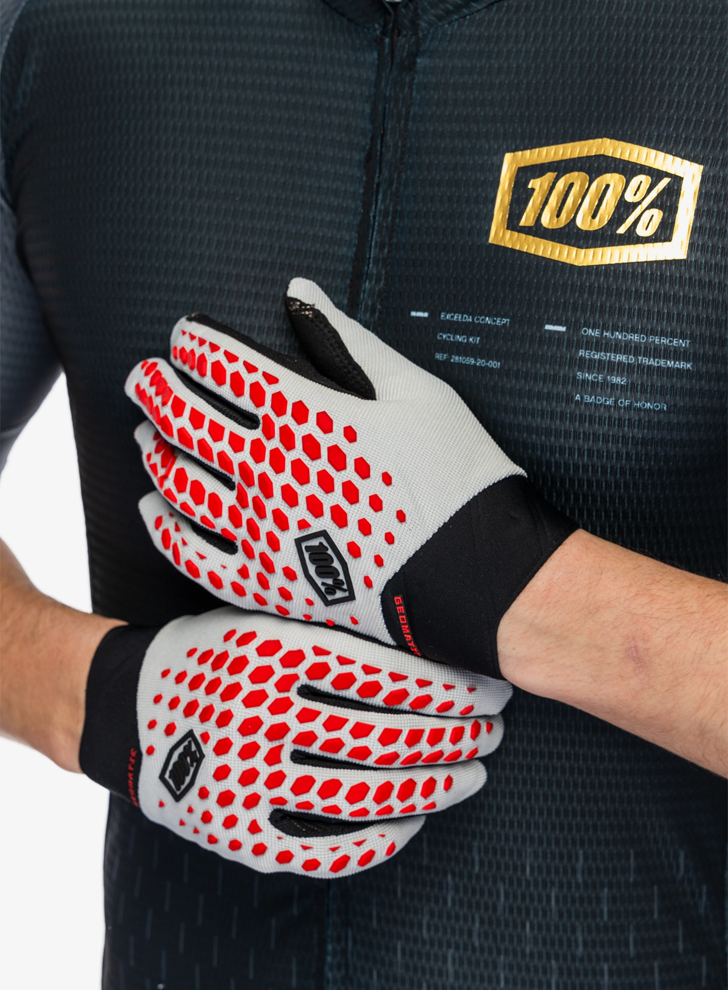 Rukavice na kolo 100% Geomatic Gloves  - grey/racer red