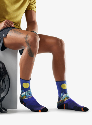 Turistické ponožky Smartwool Hike Targeted Cushion Mountain Myth Print Crew Socks - deep navy