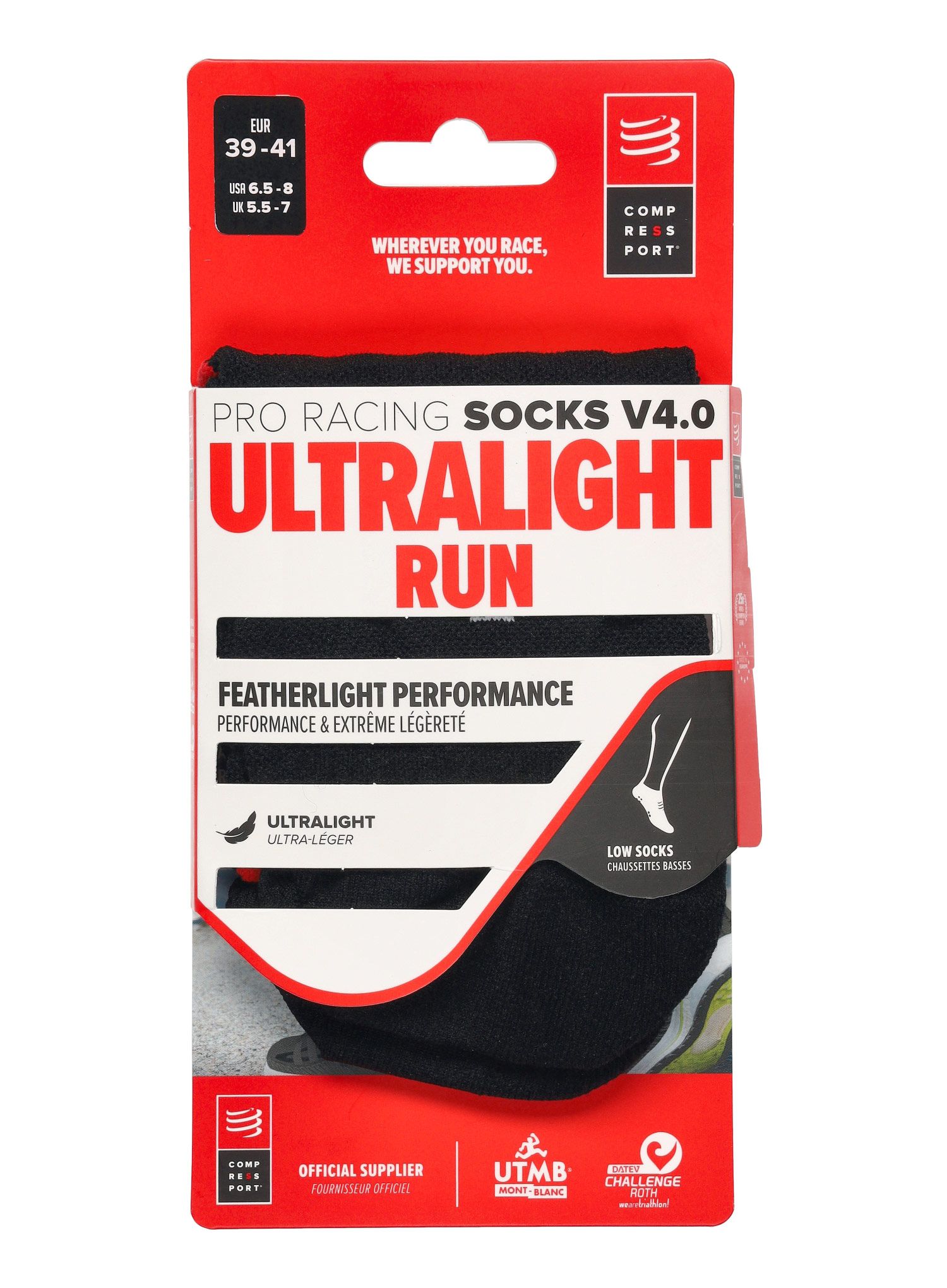Ponožky Compressport Pro Racing Socks v4.0 Ultralight Run Low - black