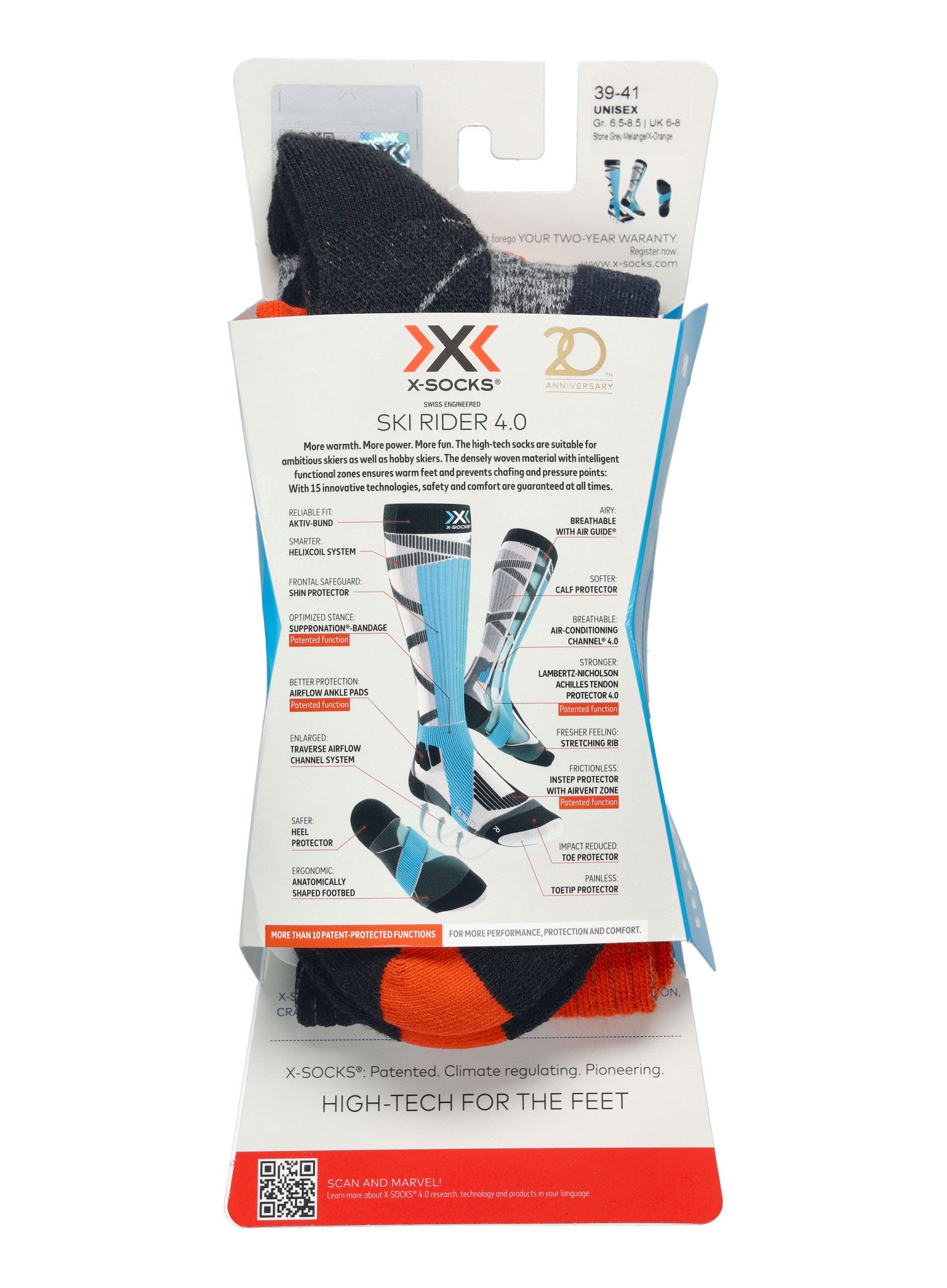 Lyžařské ponožky X-Socks Ski Rider 4.0 - stone grey/orange