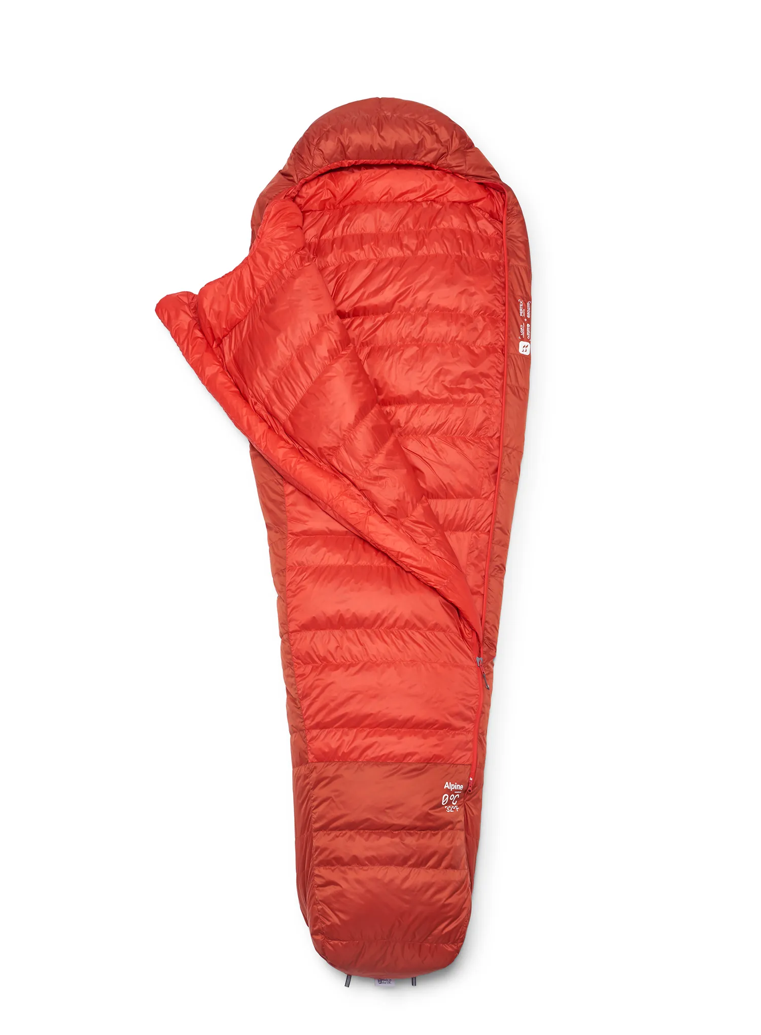 Péřový spacák Rab Alpine 0C / 32F (185 cm) - dark horizon/tuscan red