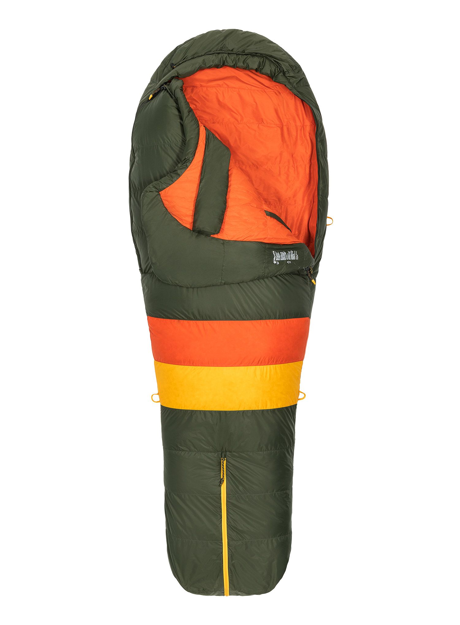 Péřový spacák Marmot Never Winter Long (198 cm) - nori/red sun