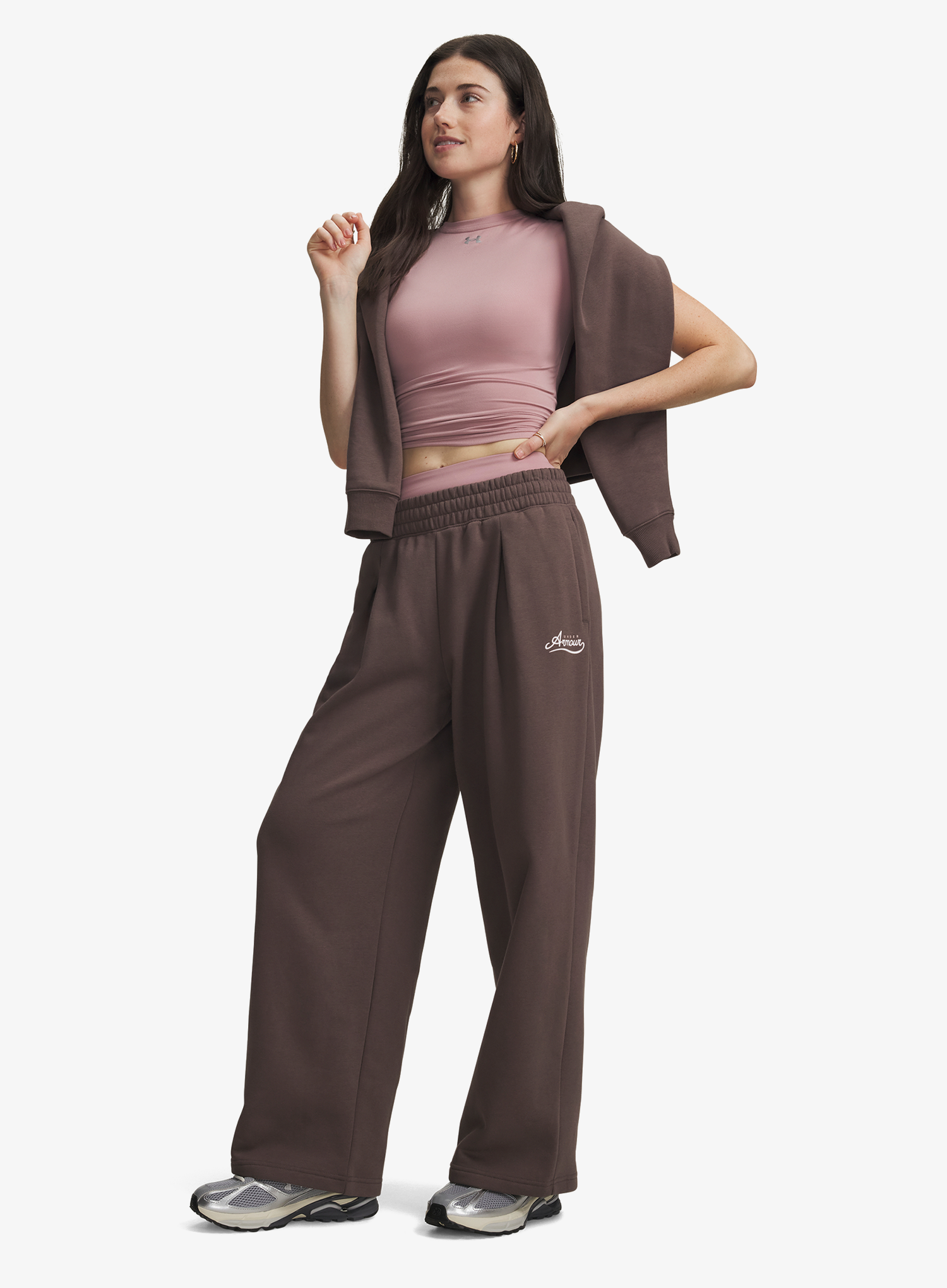 Kalhoty dámské Under Armour Rival Pleated Varsity Pant - peppercorn/bashful pink