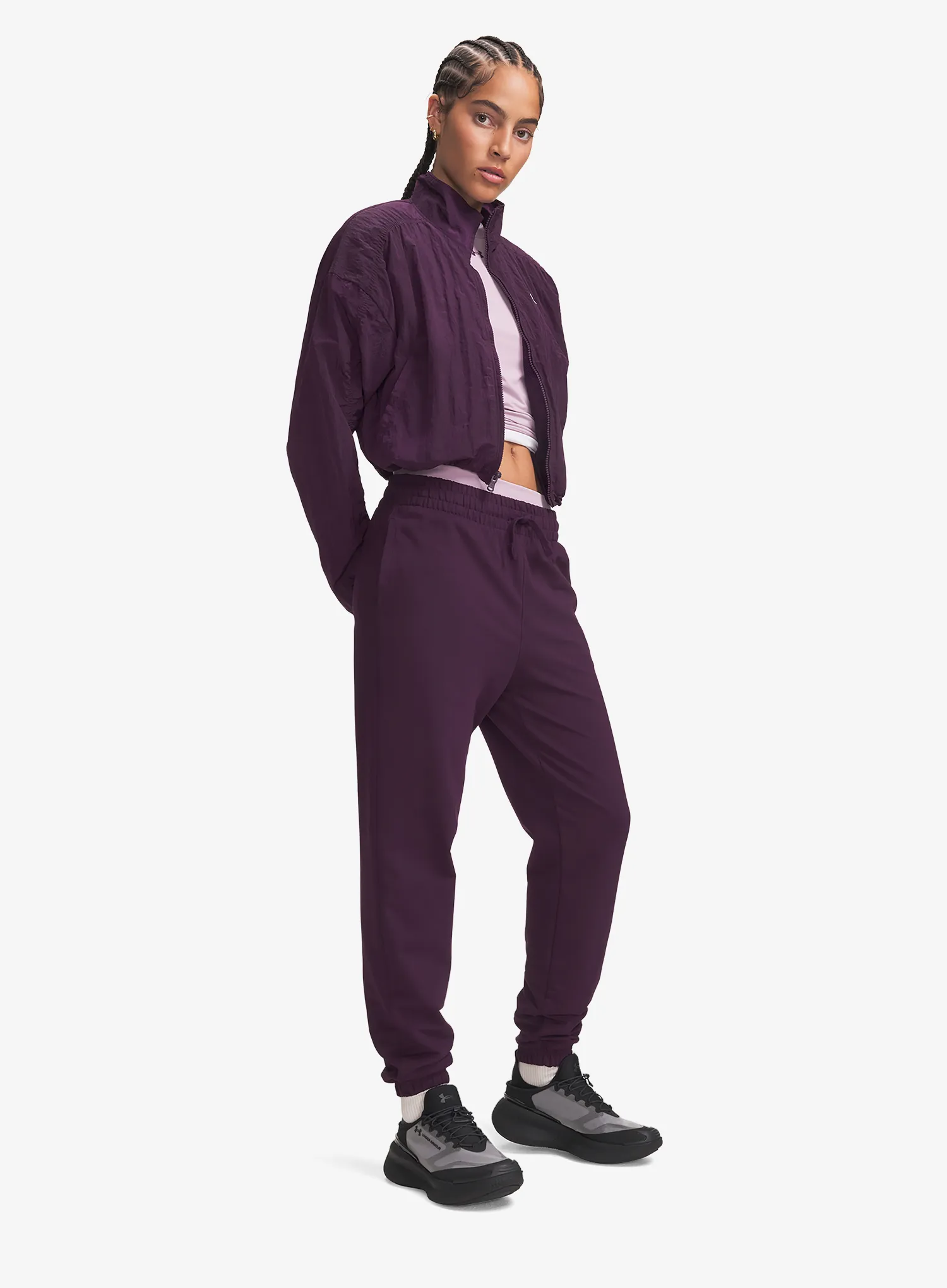 Kalhoty dámské Under Armour Sport Terry Jogger - purple echo/white
