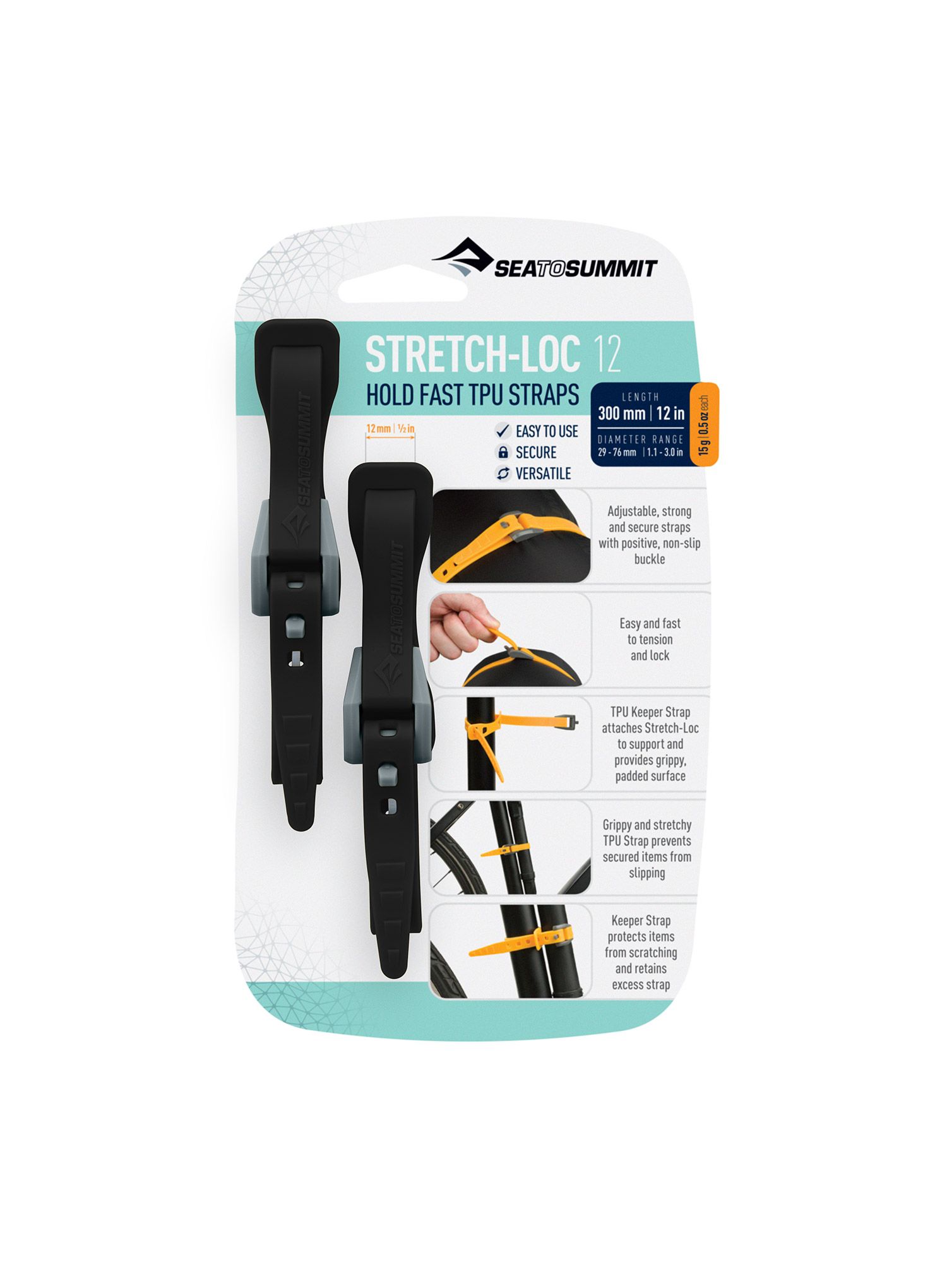Popruhy Sea To Summit Stretch-Loc 12 - 12 mm x 300 mm 2 Pack - black