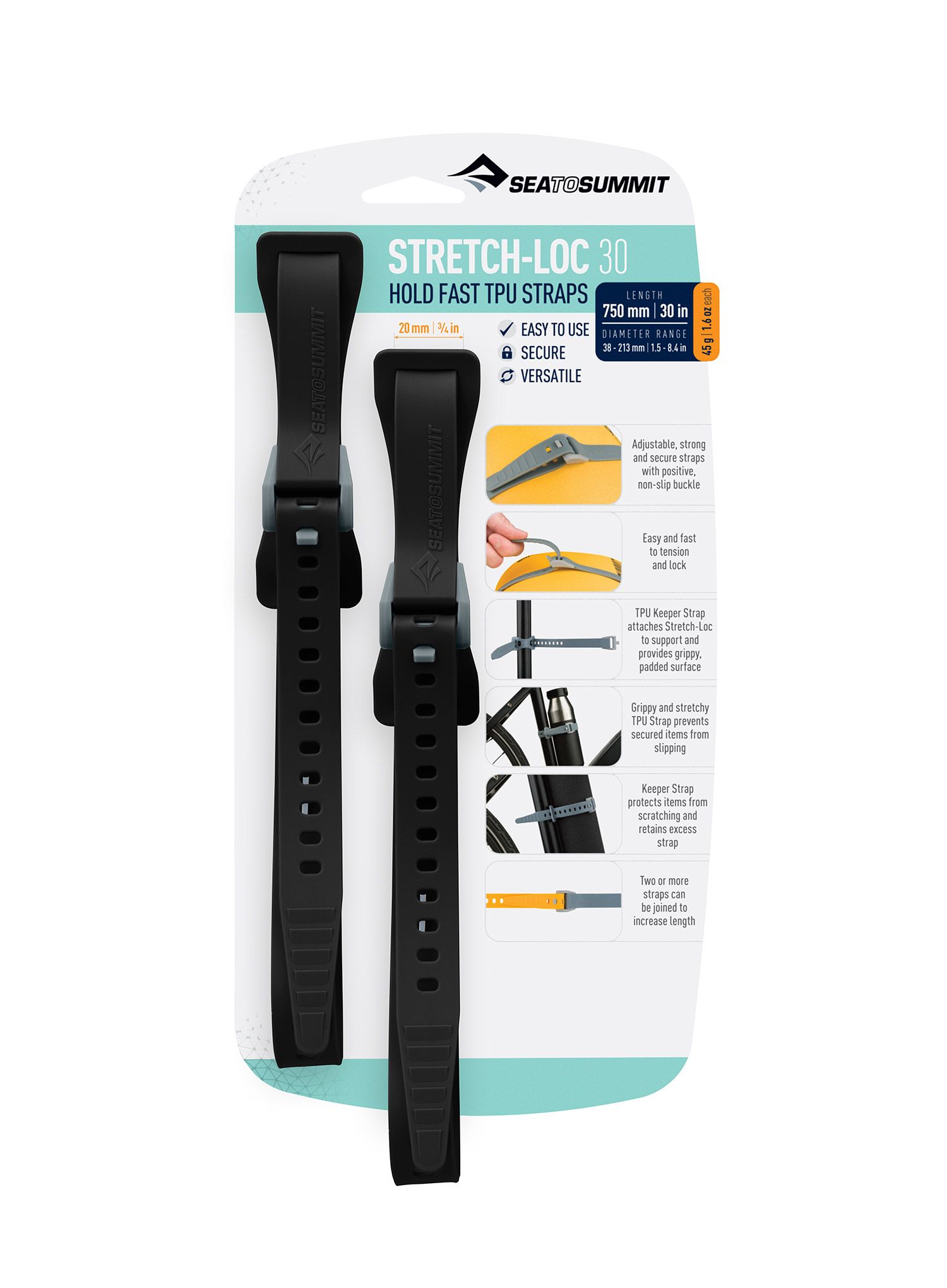 Popruhy Sea To Summit Stretch-Loc 30 - 20 mm x 750 mm 2 Pack - black